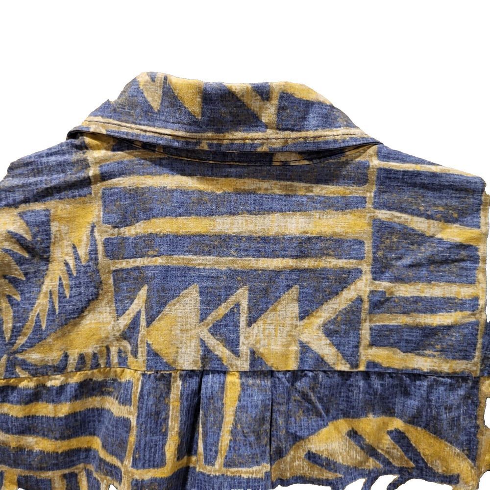 Men's X-Large Vintage Hawaiian All Cotton Blue Gold Shirt Cooke Street USA Made - Picture 6 of 13